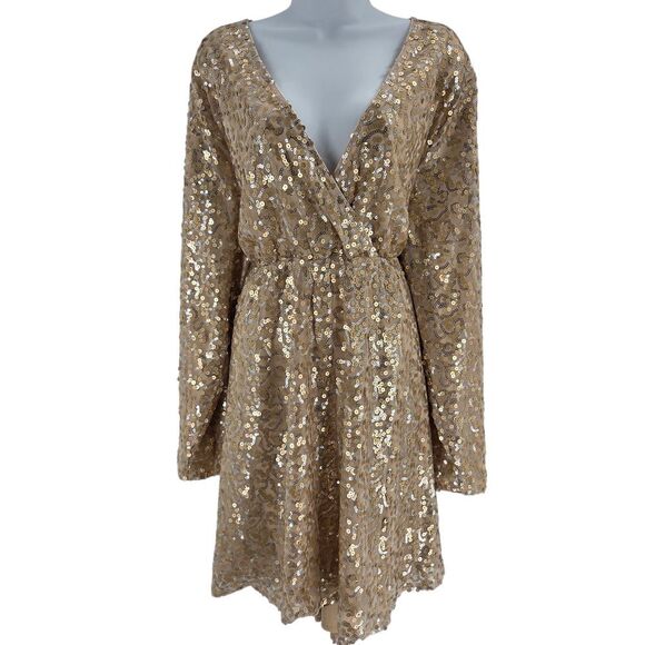 Boohoo Gold and Silver Sequin Sleeved Dress - Picture 1 of 4